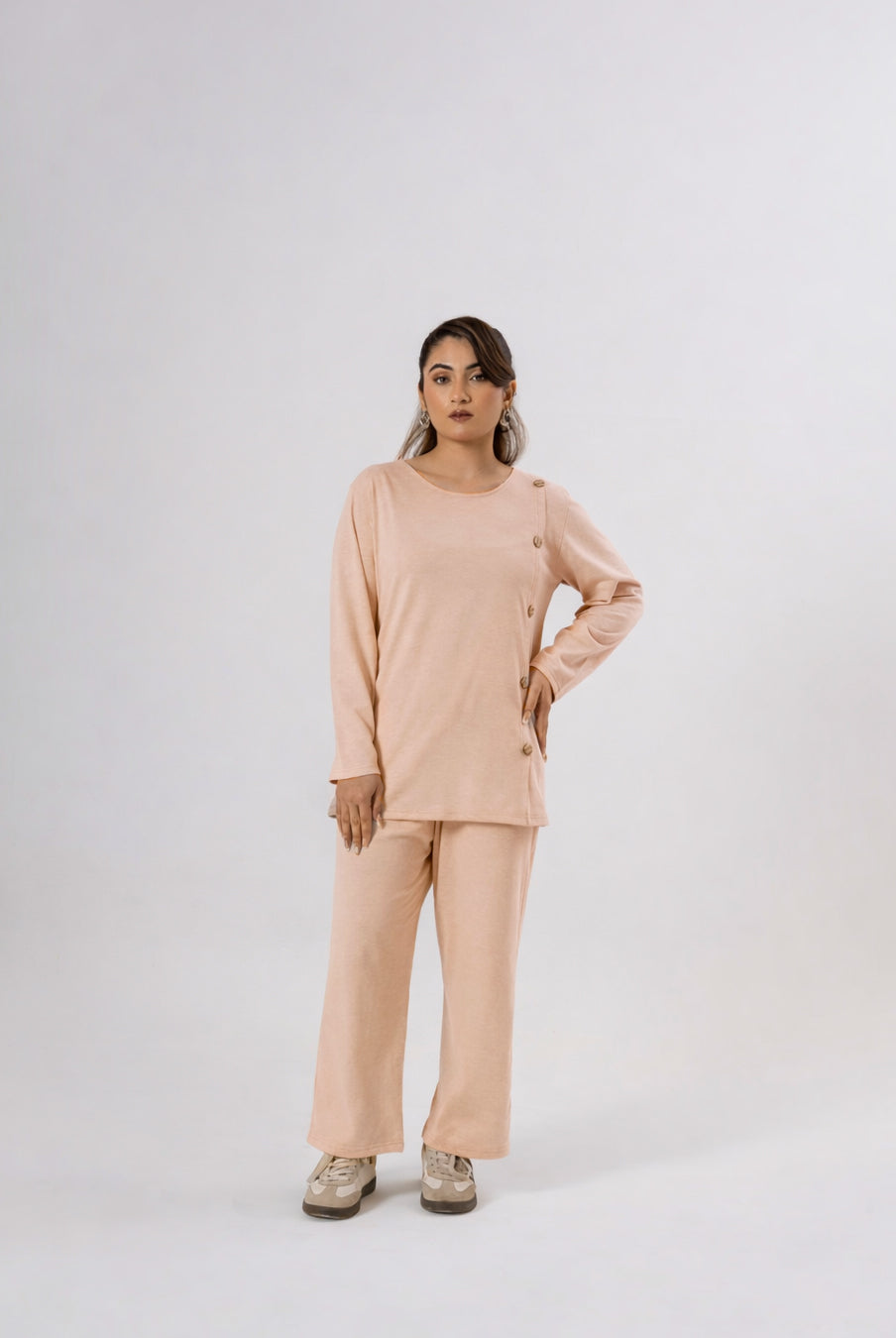 Button Down Round Neck Coord Set