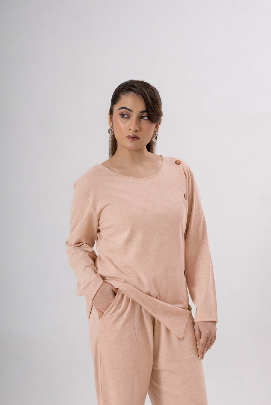 Button Down Round Neck Coord Set