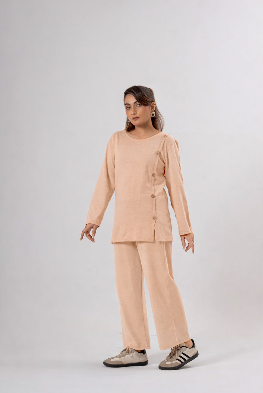 Button Down Round Neck Coord Set