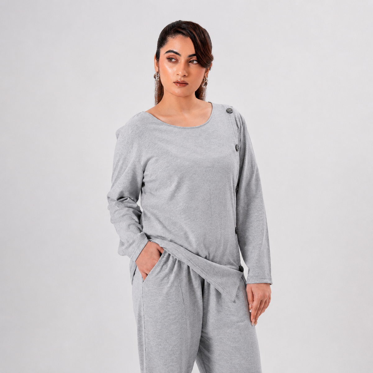 Button Down Round Neck Coord Set