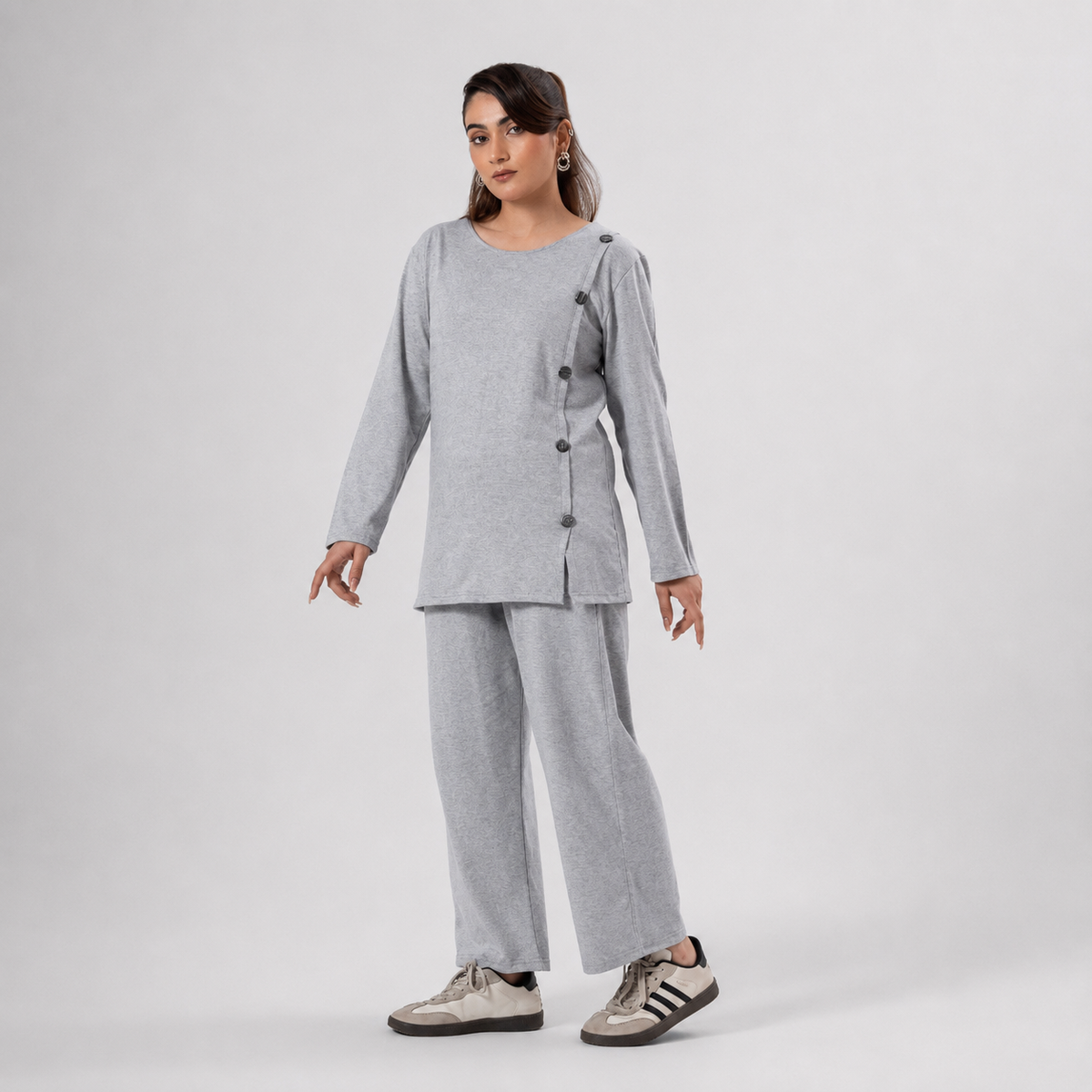 Button Down Round Neck Coord Set