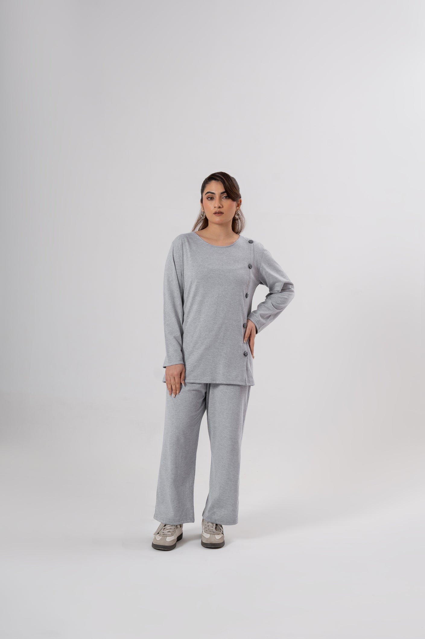 Button Down Round Neck Coord Set