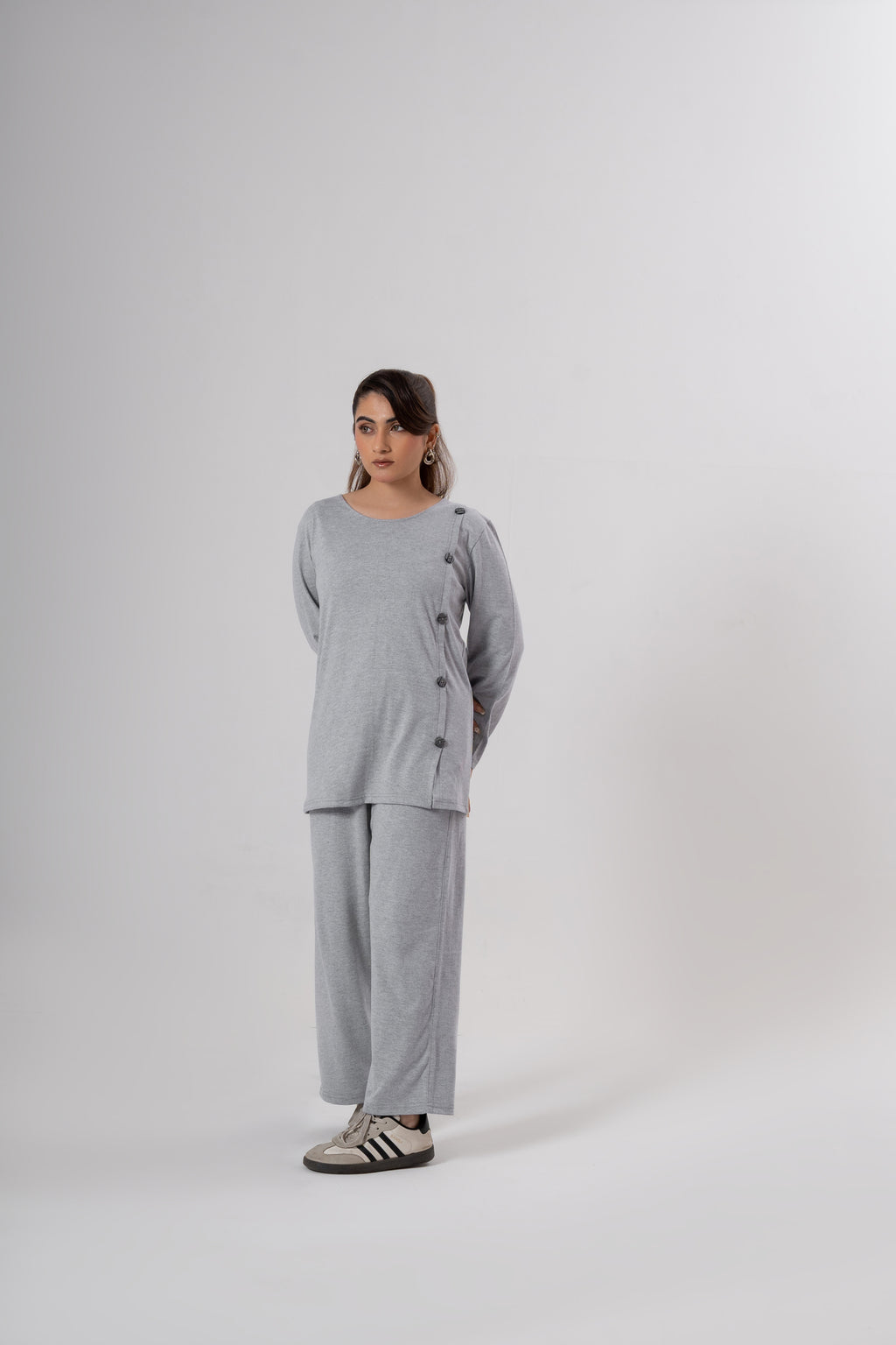 Button Down Round Neck Coord Set