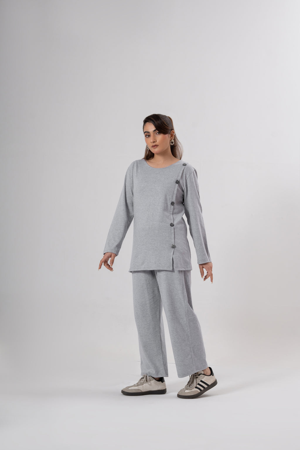Button Down Round Neck Coord Set