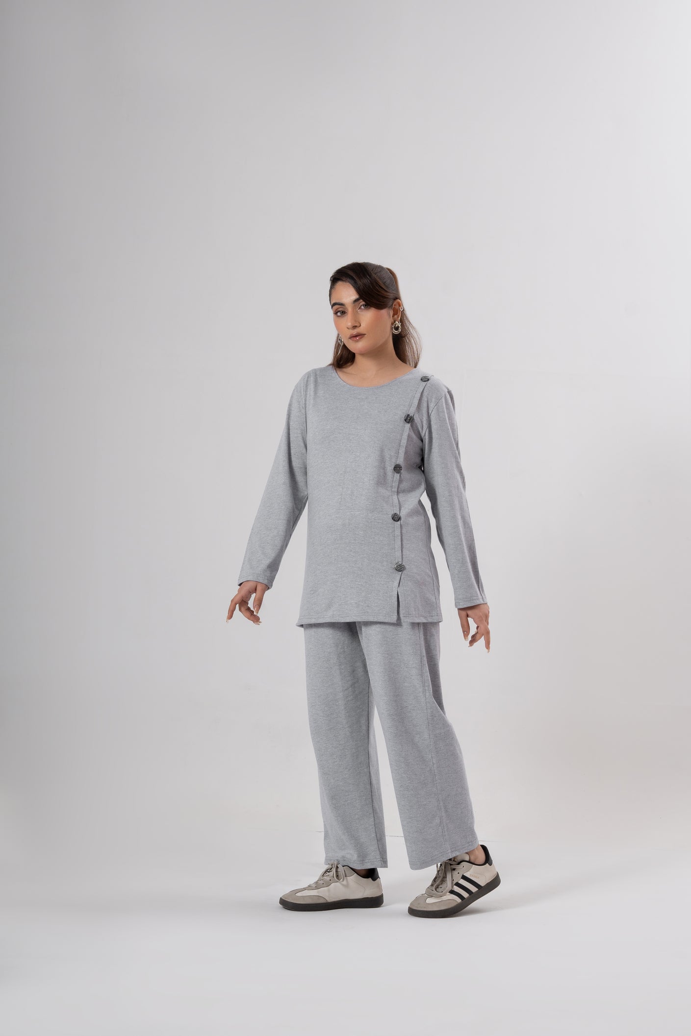 Button Down Round Neck Coord Set