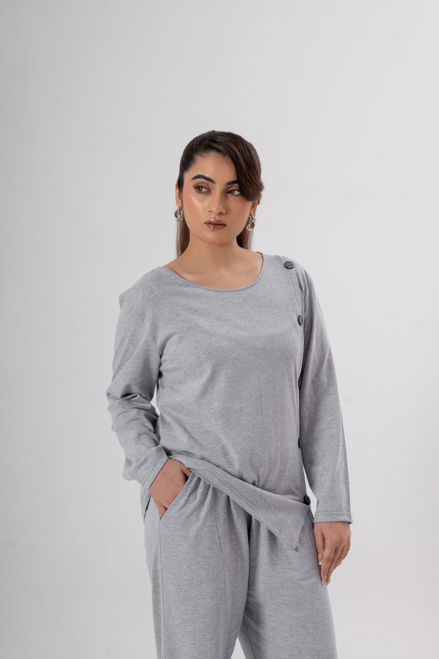 Button Down Round Neck Coord Set