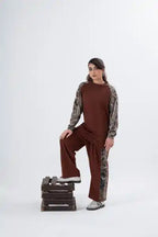 Chocolate Brown Coord Set - Jungle Print Contrast