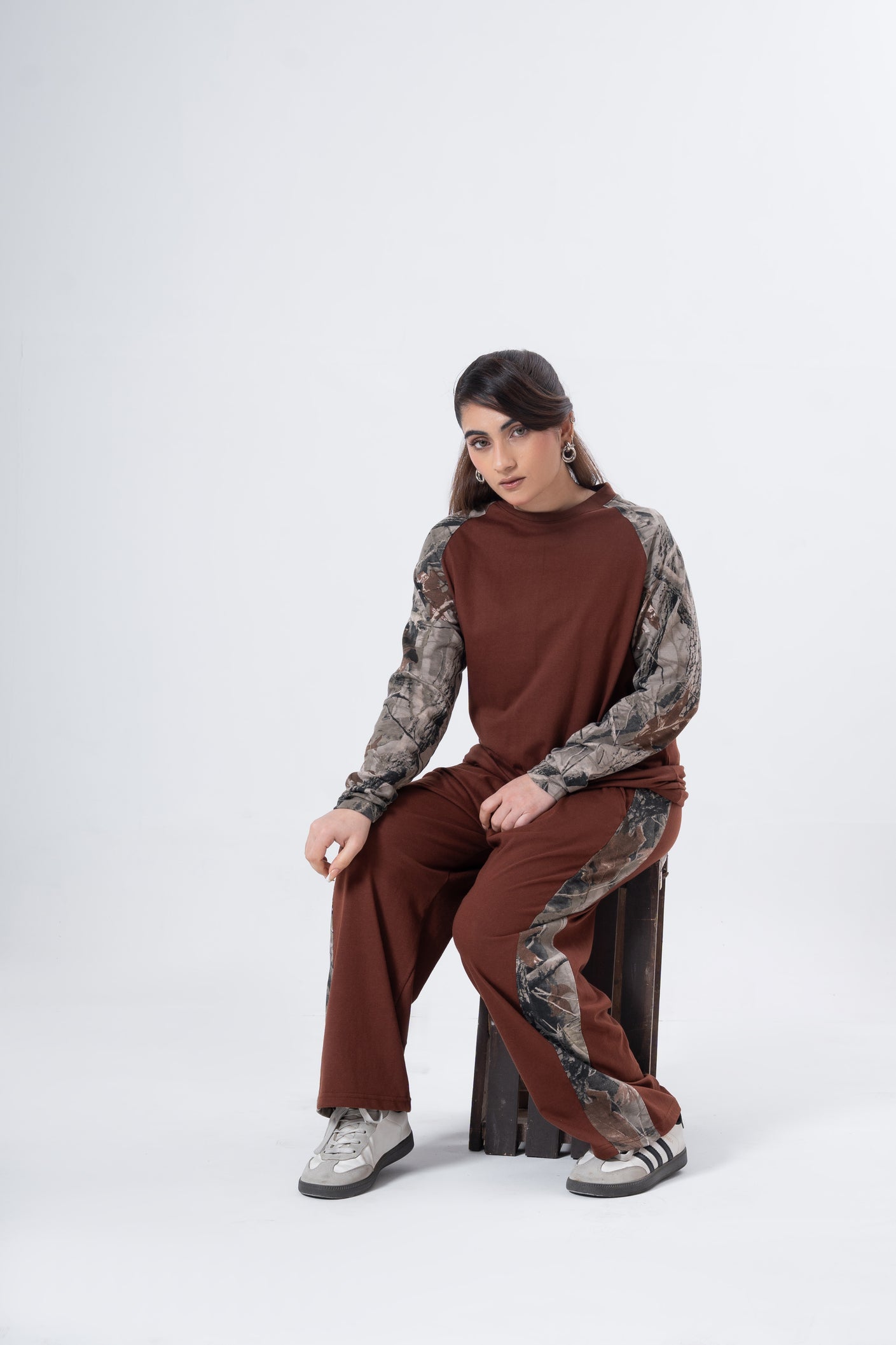 Chocolate Brown Coord Set - Jungle Print Contrast