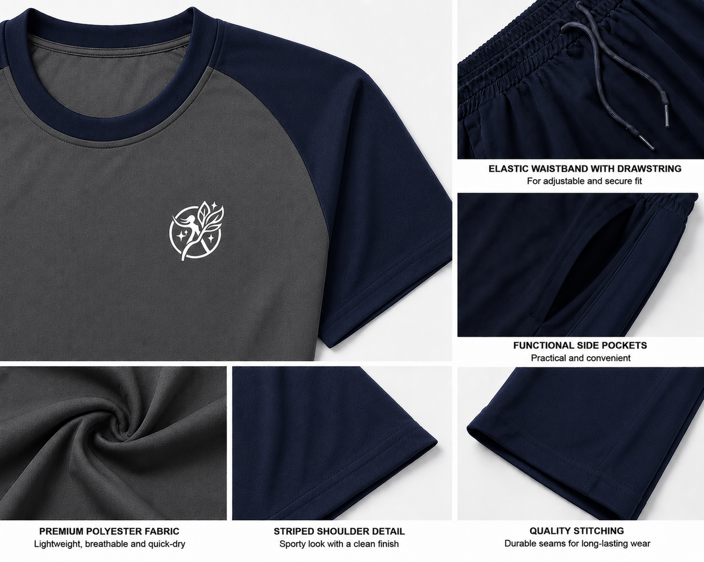 Women’s Dri-Fit Tracksuit – Dark Grey with Navy Blue
