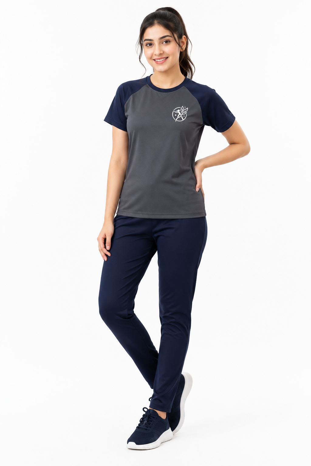 Women’s Dri-Fit Tracksuit – Dark Grey with Navy Blue