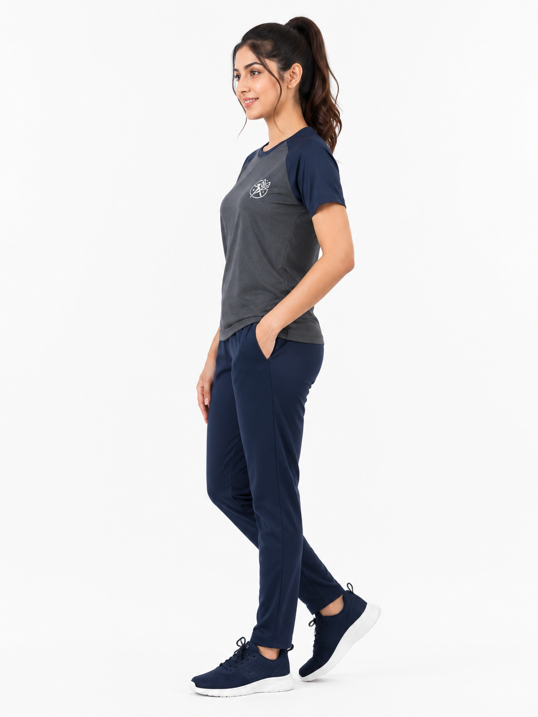 Women’s Dri-Fit Tracksuit – Dark Grey with Navy Blue