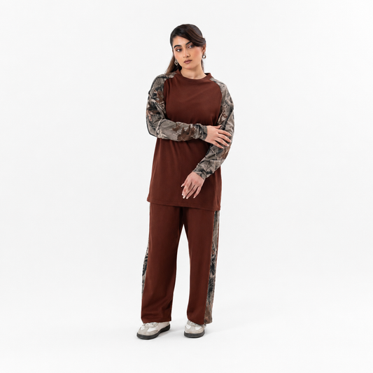 Chocolate Brown Coord Set - Jungle Print Contrast