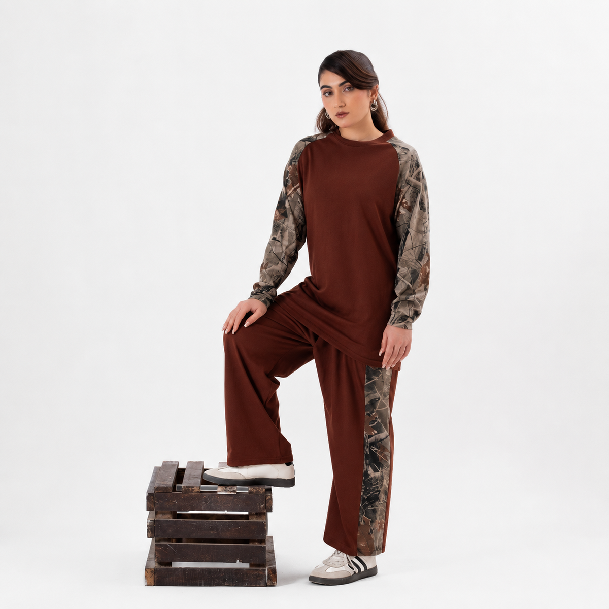 Chocolate Brown Coord Set - Jungle Print Contrast