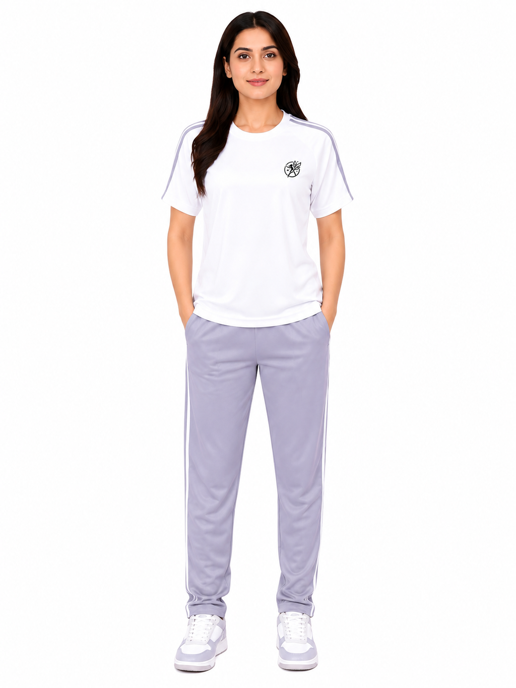 Women’s Dri-Fit Tracksuit – White & Silver Grey