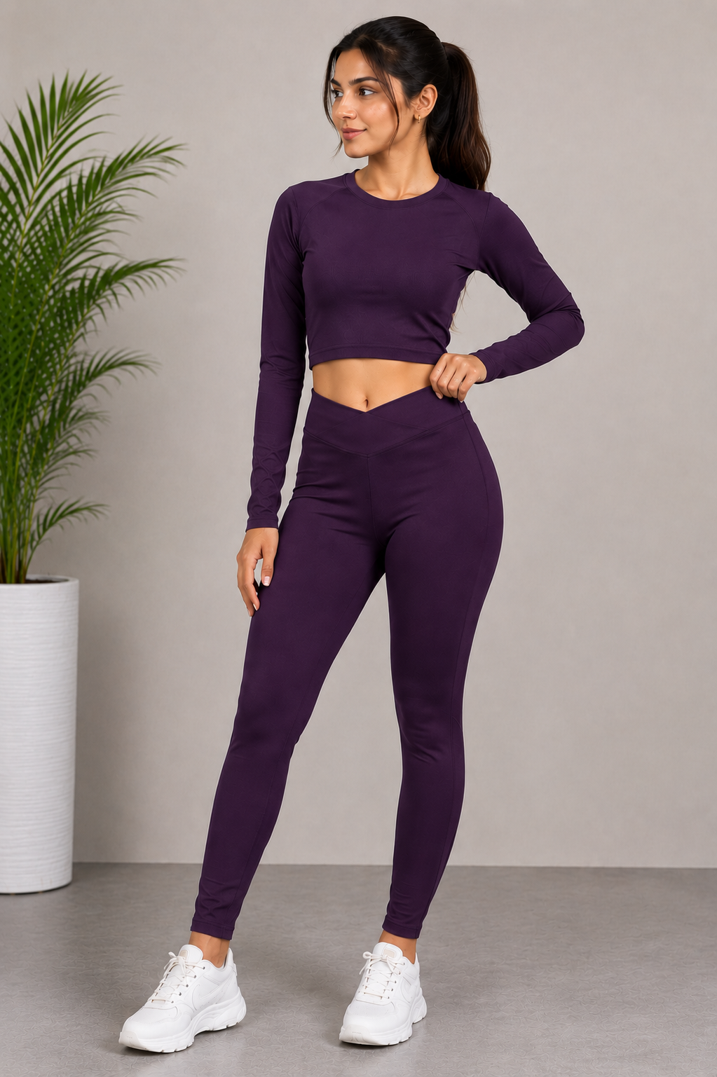 Cross Belt Performance Leggings - Dark Purple