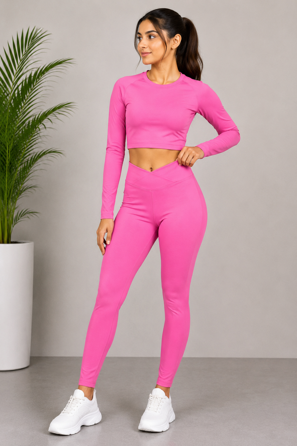 Cross Belt Performance Leggings - Hot Pink